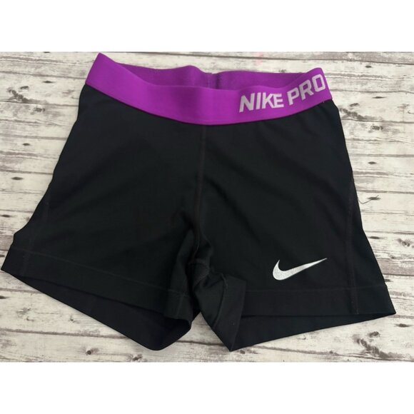 Nike Pro Girls' Kids Shorts Black Purple Size Small Gymnastics Volleyball Sports - Picture 1 of 6